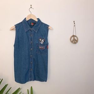 Embroidered Mickey’s Fountain Shop Denim Shirt